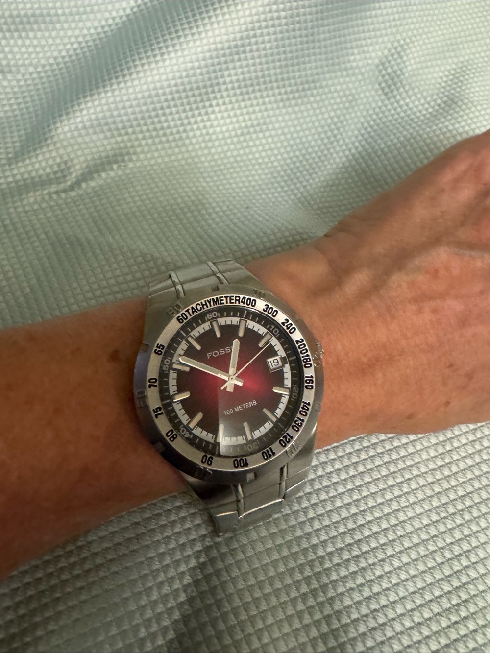 Fossil Blue  Stainless Steel Watch AM3965 Red Dial